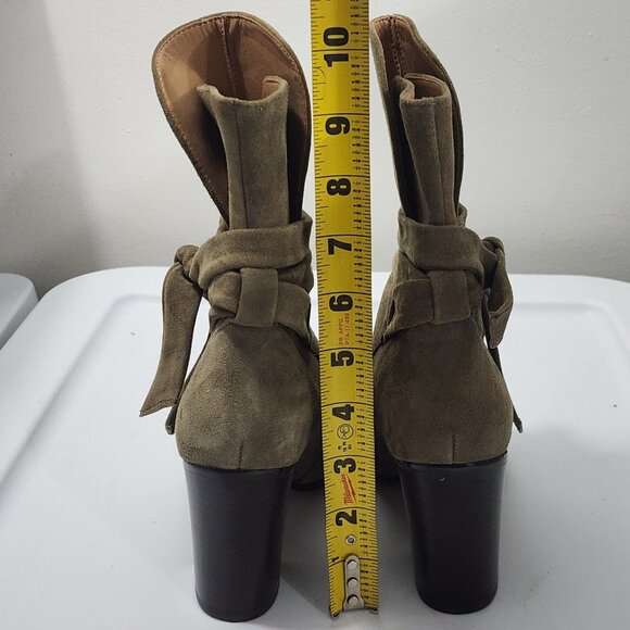 Banana Republic Canton Olive Suede Side Tie Chunky Block Heel Casual Boots - Picture 9 of 16